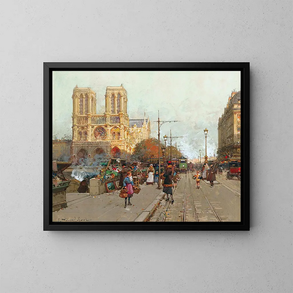 Notre-Dame de Paris gezien vanaf de Montebello-kade - Eugène Galien-Laloue — ingelijst kunstwerk aan de muur