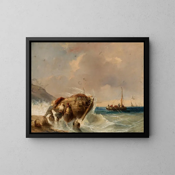 Visboot aan de kust - Eugène Isabey — ingelijst kunstwerk aan de muur