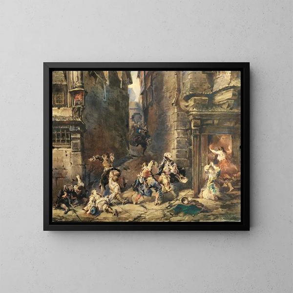La rixe - Eugène Isabey — ingelijst kunstwerk aan de muur