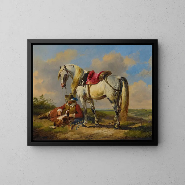 Een ruiter in rust - Eugène Joseph Verboeckhoven — ingelijst kunstwerk aan de muur