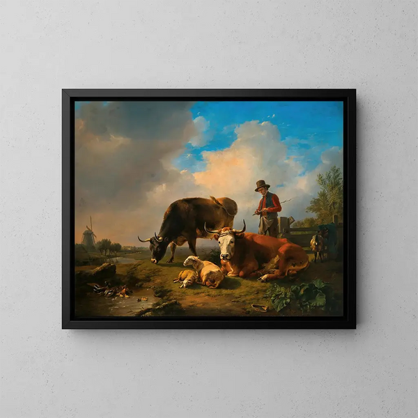 Een idyllische landelijke scène - Eugène Joseph Verboeckhoven — ingelijst kunstwerk aan de muur