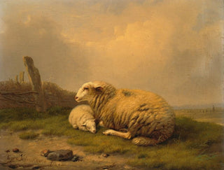 van een schaap en een lam in rust - Eugène Joseph Verboeckhoven — weergave van het kunstwerk