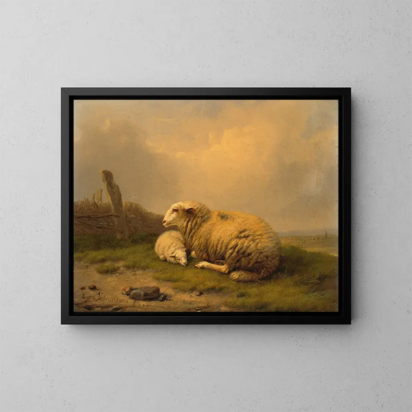 van een schaap en een lam in rust - Eugène Joseph Verboeckhoven — ingelijst kunstwerk aan de muur