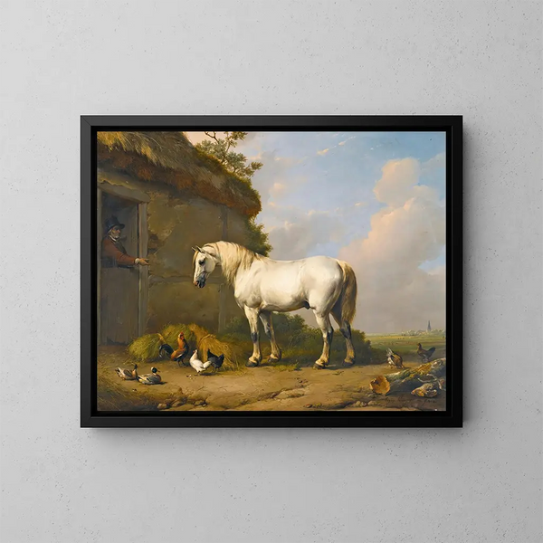 Aan de poort van de stallen - Eugène Joseph Verboeckhoven — ingelijst kunstwerk aan de muur