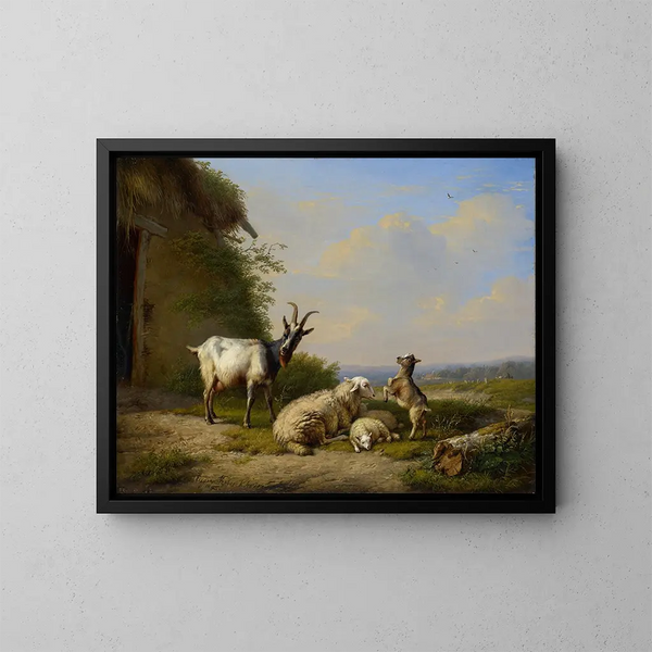 van Geiten en schapen - Eugène Joseph Verboeckhoven — ingelijst kunstwerk aan de muur