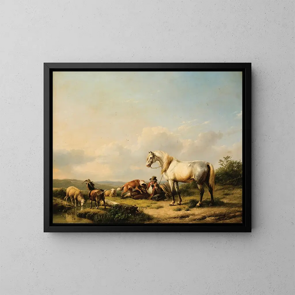 van het rustende ruiter - Eugène Joseph Verboeckhoven — ingelijst kunstwerk aan de muur