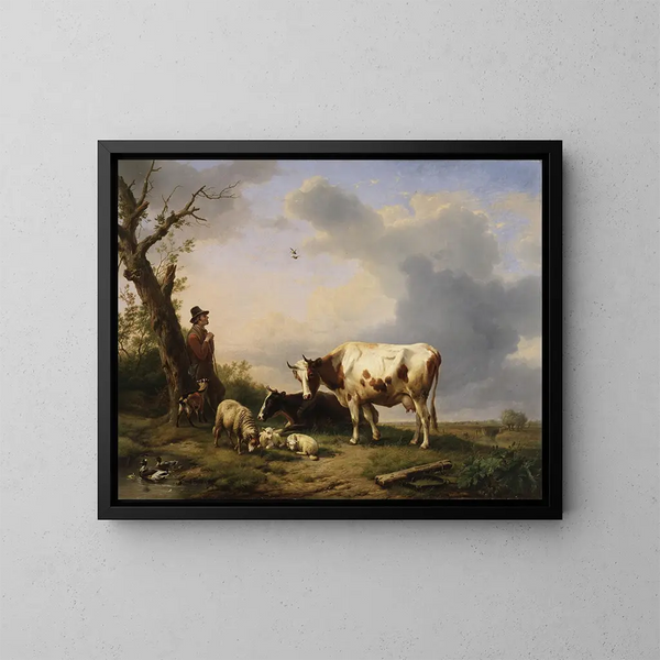 Landschap met dieren - Eugène Joseph Verboeckhoven — ingelijst kunstwerk aan de muur