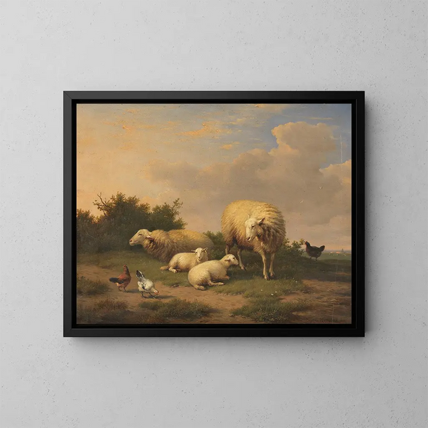 Moutons et agneaux - Eugène Joseph Verboeckhoven — ingelijst kunstwerk aan de muur