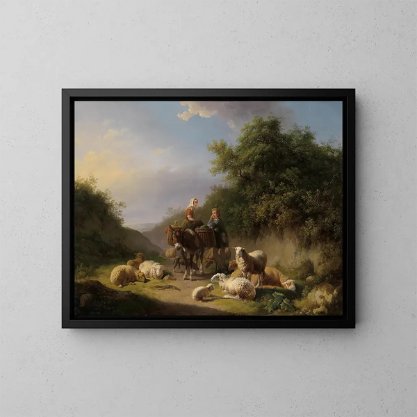 Bergère et berger - Eugène Joseph Verboeckhoven — ingelijst kunstwerk aan de muur