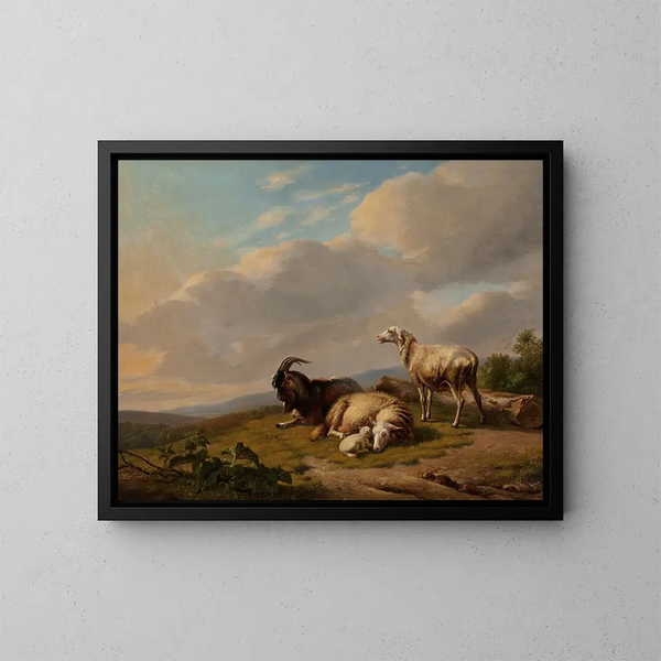 Schapen en geiten in een landschap - Eugène Joseph Verboeckhoven — ingelijst kunstwerk aan de muur