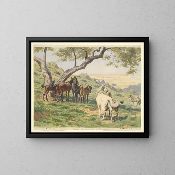 Paarden in een veld bij Tivoli - Évart Louis van Muyden — ingelijst kunstwerk aan de muur