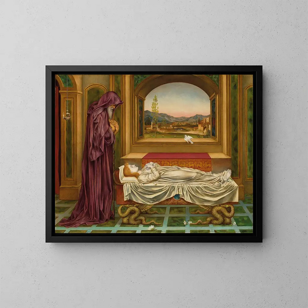 Het zwervende schilderij dat de goden liefhebben, sterft jong - Evelyn De Morgan — ingelijst kunstwerk aan de muur