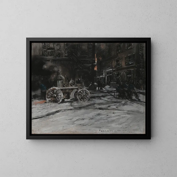 Brandenscène - Everett Shinn — ingelijst kunstwerk aan de muur