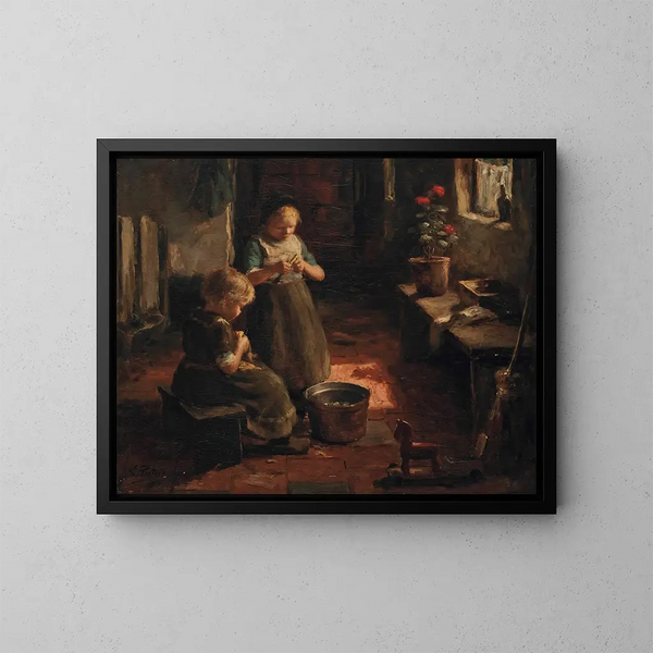 Schilpen van aardappelen - Evert Pieters — ingelijst kunstwerk aan de muur