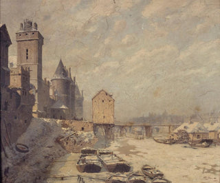 Fdor Hoffbauer - La tour de lHorloge la Conciergerie et le pont au Change en 1621.webp