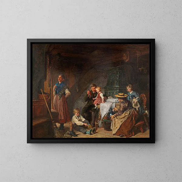 Familiescène - Felix Schlesinger — ingelijst kunstwerk aan de muur