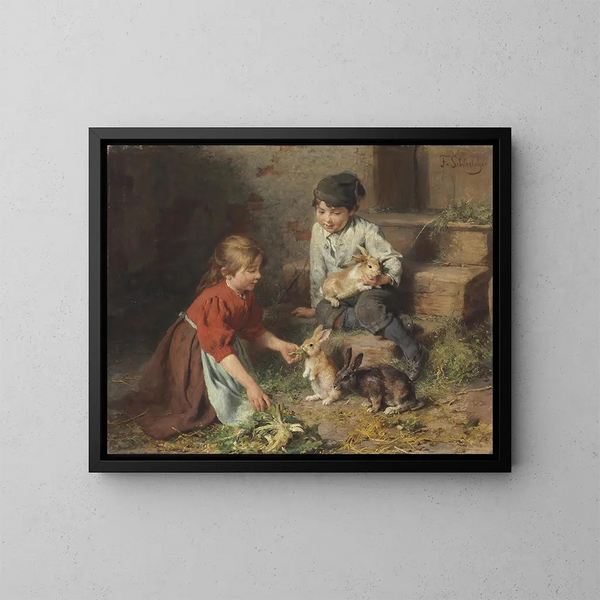 voedertafel voor konijnen - Felix Schlesinger — ingelijst kunstwerk aan de muur