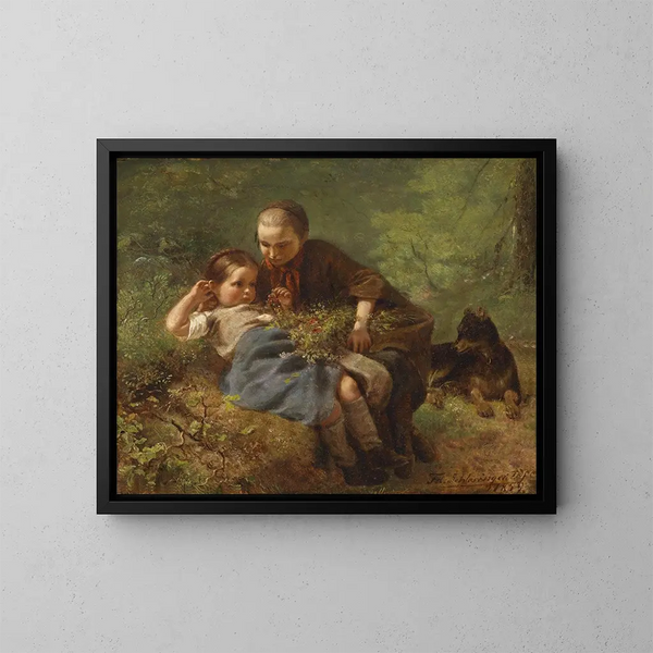 Kinderen in het bos - Felix Schlesinger — ingelijst kunstwerk aan de muur