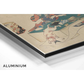 Femme à table, chat blanc bondissant sur un papillon - Utagawa Kuniyoshi | Reproduction Tableau Décoration murale affiche copie