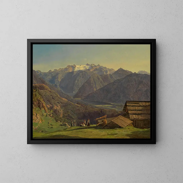 Vue du Dachstein avec le lac Hallstätter depuis le Hütteneckalpe près d'Ischl - Ferdinand Georg Waldmüller — ingelijst kunstwerk aan de muur