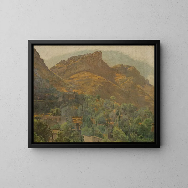 Uitzicht op het bergstadje Mola nabij Taormina - Ferdinand Georg Waldmüller — ingelijst kunstwerk aan de muur