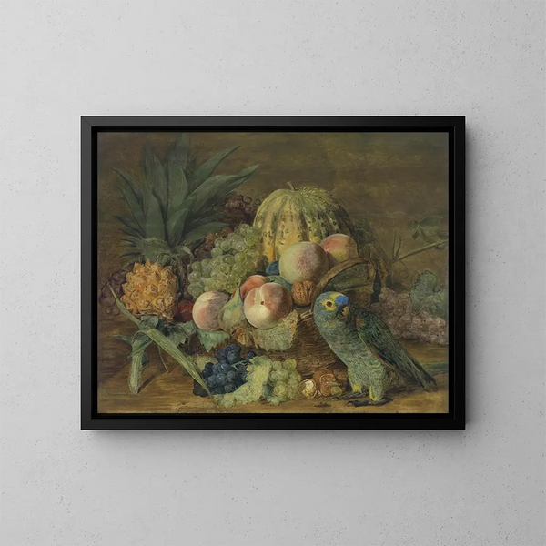 Natuurstudie met papegaai - Ferdinand Georg Waldmüller — ingelijst kunstwerk aan de muur