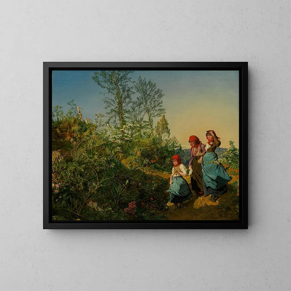 Wandelende lentewandeling richting de kerk - Ferdinand Georg Waldmüller — ingelijst kunstwerk aan de muur