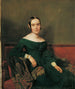 Dame in vermiljoen jurk - Ferdinand Georg Waldmüller — weergave van het kunstwerk