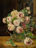 Bloemenmandje met rozen bij het raam - Ferdinand Georg Waldmüller — weergave van het kunstwerk