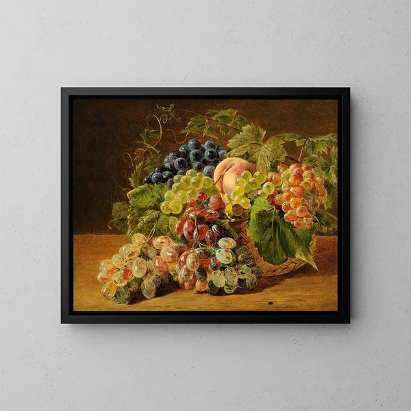 Natuurtafereel met perziken en druiven - Ferdinand Georg Waldmüller — ingelijst kunstwerk aan de muur