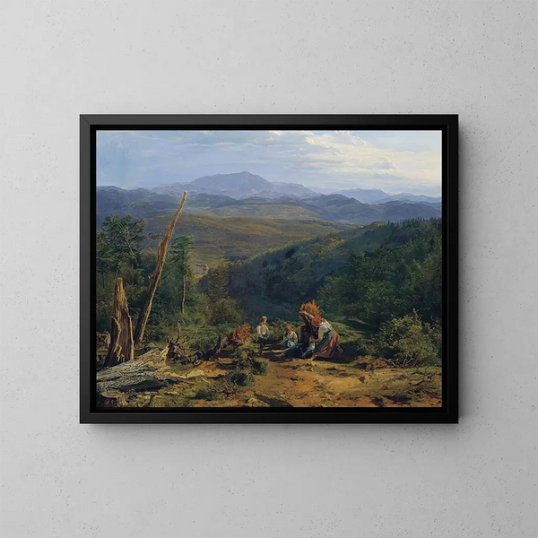 Landschap van het Weense bos met het kasteel van Wildegg - Ferdinand Georg Waldmüller — ingelijst kunstwerk aan de muur