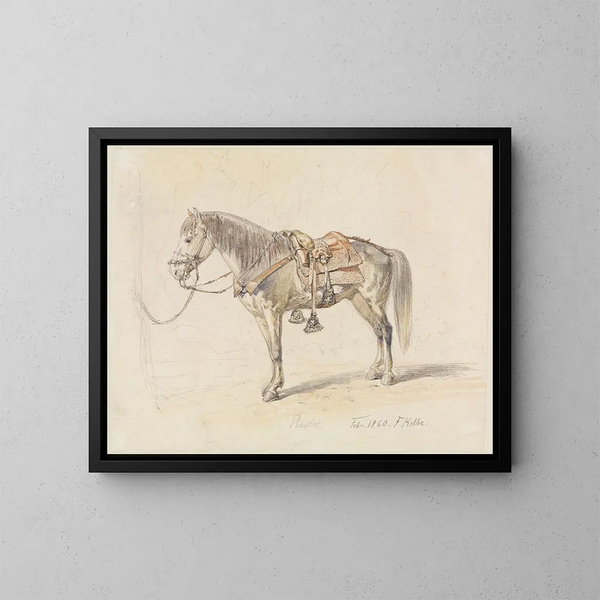 Studie van een gezadeld paard - Ferdinand Keller — ingelijst kunstwerk aan de muur