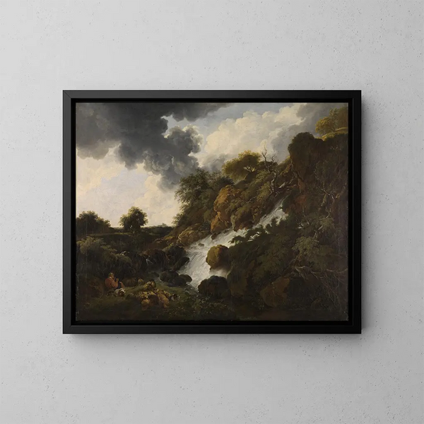 Landschap met waterval - Ferdinand Kobell — ingelijst kunstwerk aan de muur