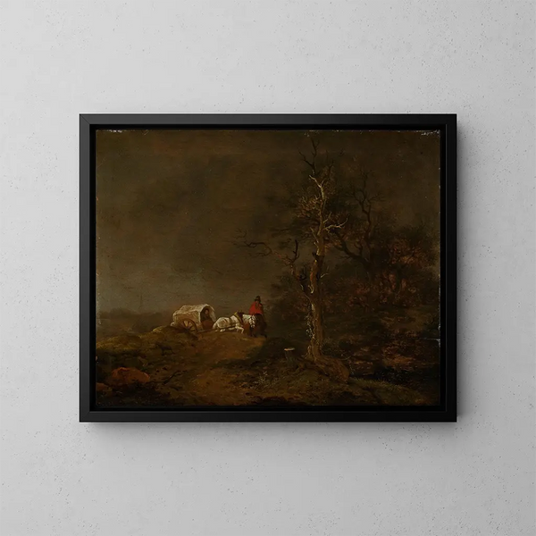 Stormachtig landschap met boerenwagen - Ferdinand Kobell — ingelijst kunstwerk aan de muur
