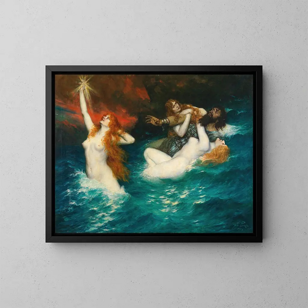 De Rijnmeidinnen - Ferdinand Leeke — ingelijst kunstwerk aan de muur