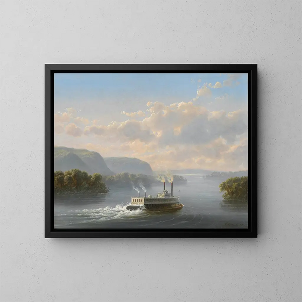 Stoomboot op de Upper Mississippi - Ferdinand Richardt — ingelijst kunstwerk aan de muur