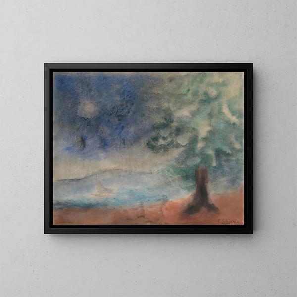 Landschap - Ferdinand Schirren — ingelijst kunstwerk aan de muur