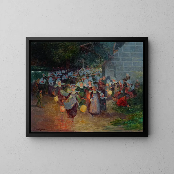 Bretonse schilderij met lantaarns, Notre-Dame de Trémalo, Pont-Aven - Ferdinand du Puigaudeau — ingelijst kunstwerk aan de muur
