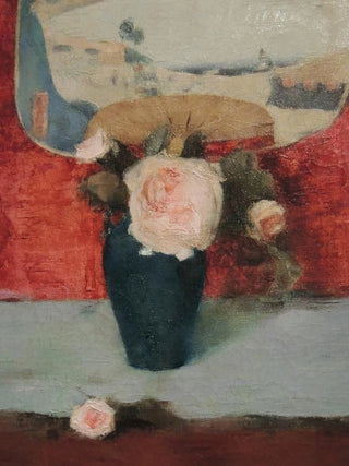Fernand Khnopff - Roses et ventail japonais huile sur toile.webp