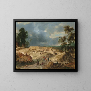 Flemish School - A Landscape With Peasants Building A Village.webp