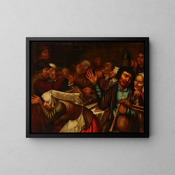 Kroegenscène - Vlaamse school — ingelijst kunstwerk aan de muur