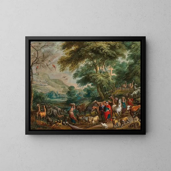 L'Entree des animaux dans l'Arche de Noé - Vlaamse school — ingelijst kunstwerk aan de muur