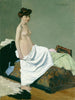 Staand naakt schilderij dat een jurk op haar knieën vasthoudt - Félix Vallotton — weergave van het kunstwerk