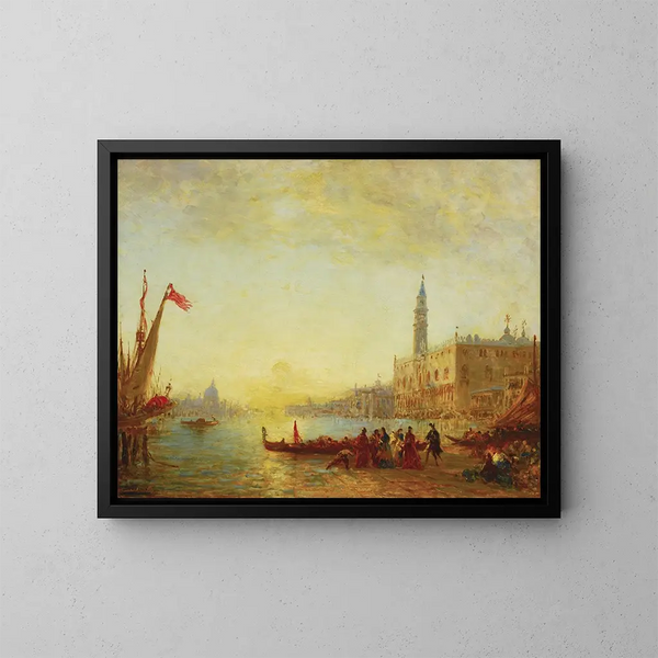 van het scheepsinchecken aan de Esclavons-werf tijdens een overstroming - Félix Ziem — ingelijst kunstwerk aan de muur
