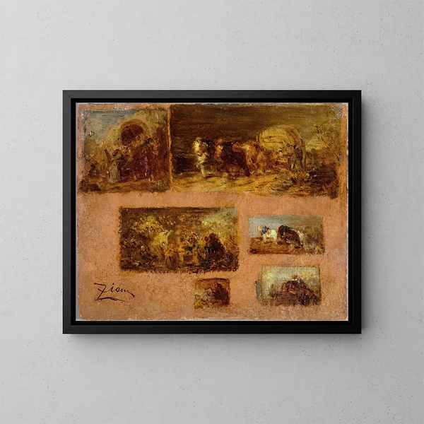Paneel met zes studies van een kar - Félix Ziem — ingelijst kunstwerk aan de muur