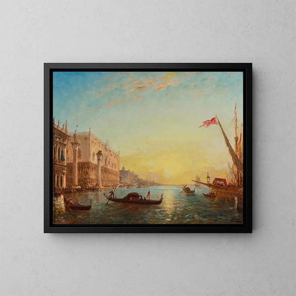 Zonsondergang voor de Piazzetta en het Dogepaleis, Venetië - Félix Ziem — ingelijst kunstwerk aan de muur