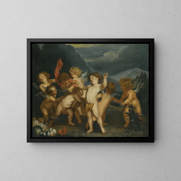 Putti in een landschap - School van Antoine van Dyck — ingelijst kunstwerk aan de muur