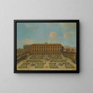 Follower of Francesco Battaglioli - View Of A Palace Possibly The Palacio Riofrio In Segovia With Figures Promenading In The Formal Gardens.webp