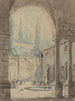 Hof van de Villa Pliniana - School van Hubert Robert — weergave van het kunstwerk