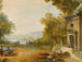 Figuren op een terras dat uitkijkt over een groot meer - School van Hubert Robert — weergave van het kunstwerk